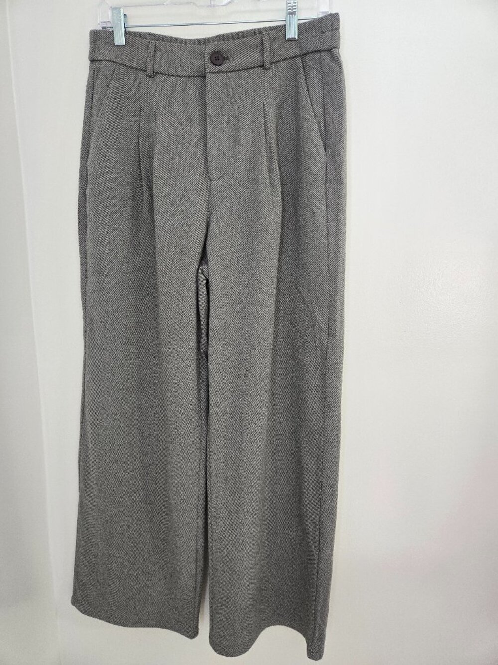 Kistore Gray Herringbone Wide Leg Pants Size L NWT-Pleated Casual Loose Fit Leg